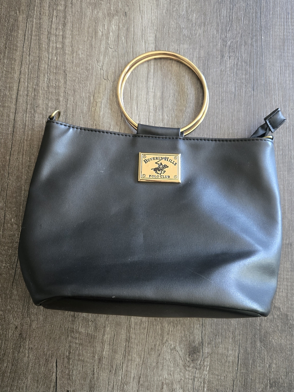 Beverly Hills Polo Club Black Wristlet Tote with Gold Ring Handle